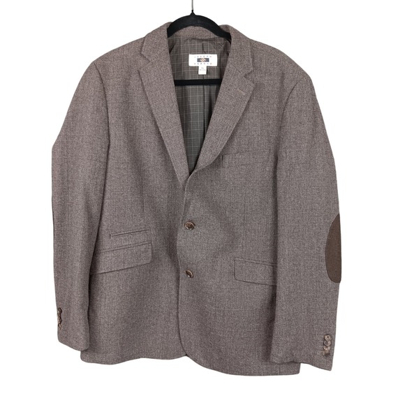 Joseph Abboud XL Brown Plaid Wool Blend Blazer Sport Coat Elbow Patch Mens - Picture 1 of 10